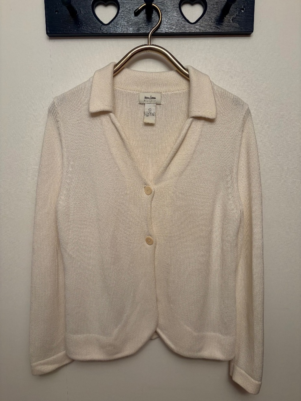 Neiman Marcus cream 2 button cotton sweater